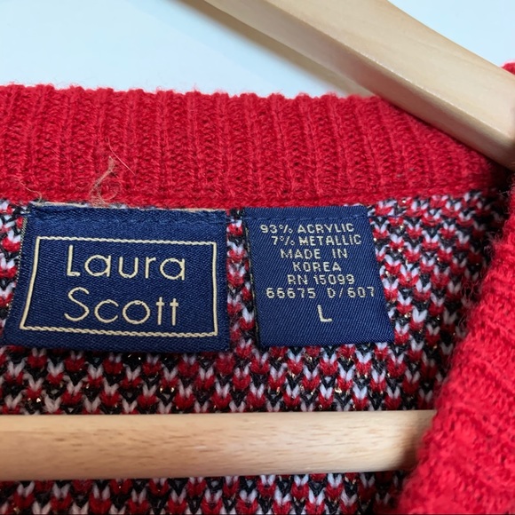 Vintage Laura Scott Red & Gold Plaid Cardigan Women’s Size Large - Picture 7 of 8